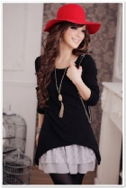 Lovely Black Asymmetric Ends Top with Inner Dress Set 