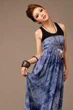 Blue Cotton Long Maxi Dress
