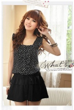 Black Polka Dot Feminine Ruffles Trim Top Sewn Layered Dress 