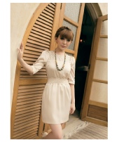 Ivory Half Sleeves Elegant Laced Collar Cocktail Dress 