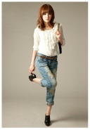 White Color Romantic Ruffles Collar Elbow Sleeves Blouse 