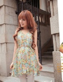 Sweet Blue Fairy Sleeveless Floral Empire Chiffon Dress