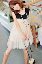 One piece Cotton Dress With Net Yarn 