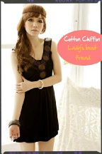 One-piece Black Cotton Dress with Brown Ornaments 